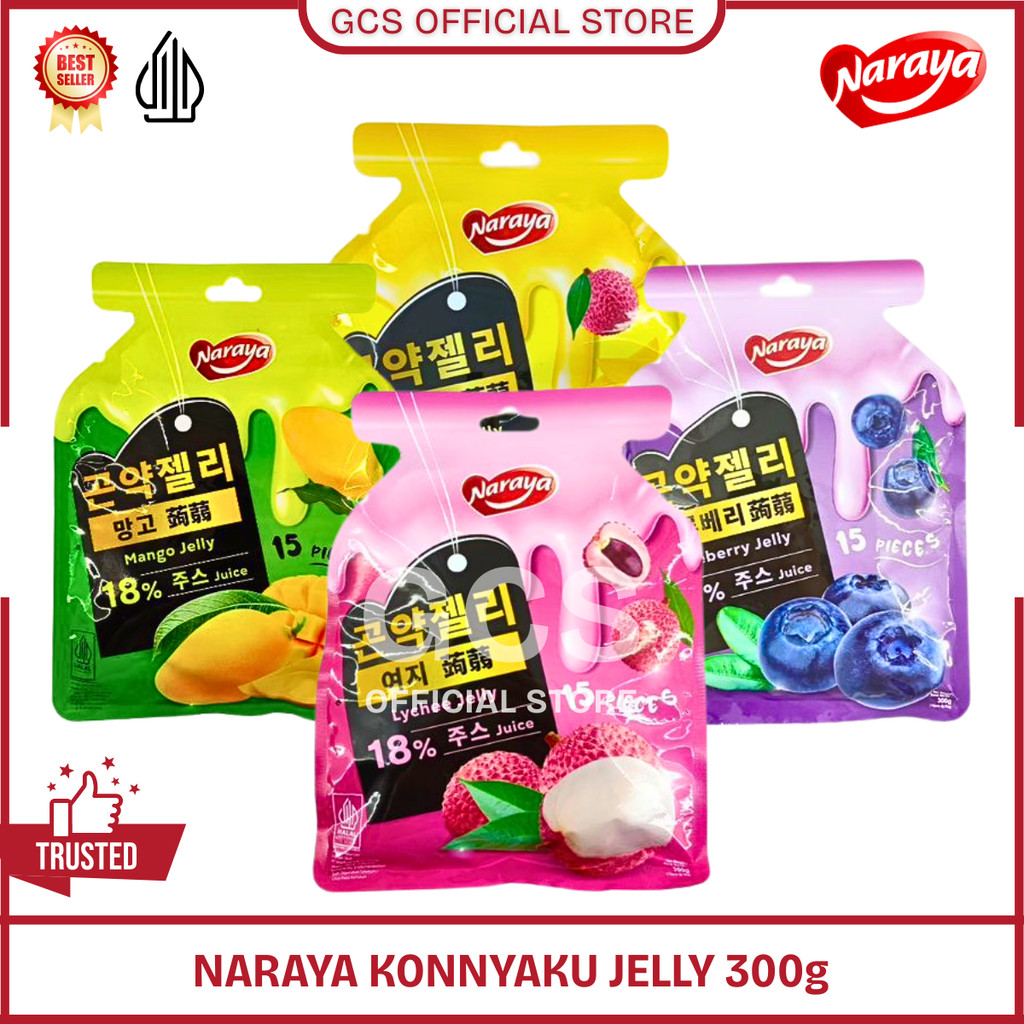 Naraya Konnyaku Konjac Jelly Puding Sari Buah Asli Assorted Blueberry Lychee Leci Mangga Mango Kemas