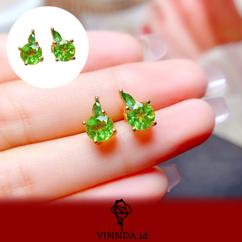 Anting Kristal Hijau Apel Kecil yang Segar dan Elegan VINNDA