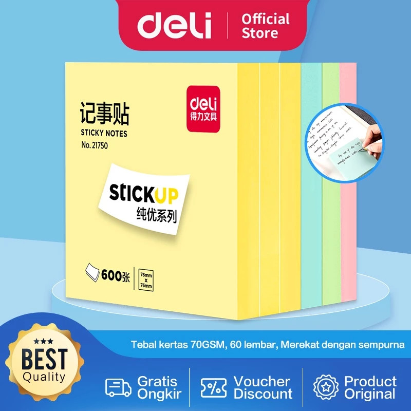 

Deli | Sticky Note Stick Up | 76mm x 76mm | 600 lembar | 21750