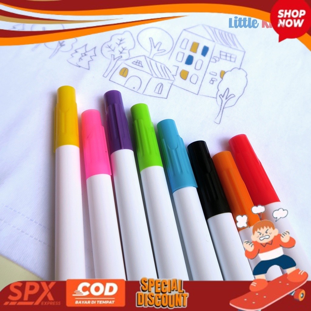 

TREND V!RAL Fabric Marker / Spidol untuk Kain Baju Kaos / Mainan Edukasi LITTLE KREATE