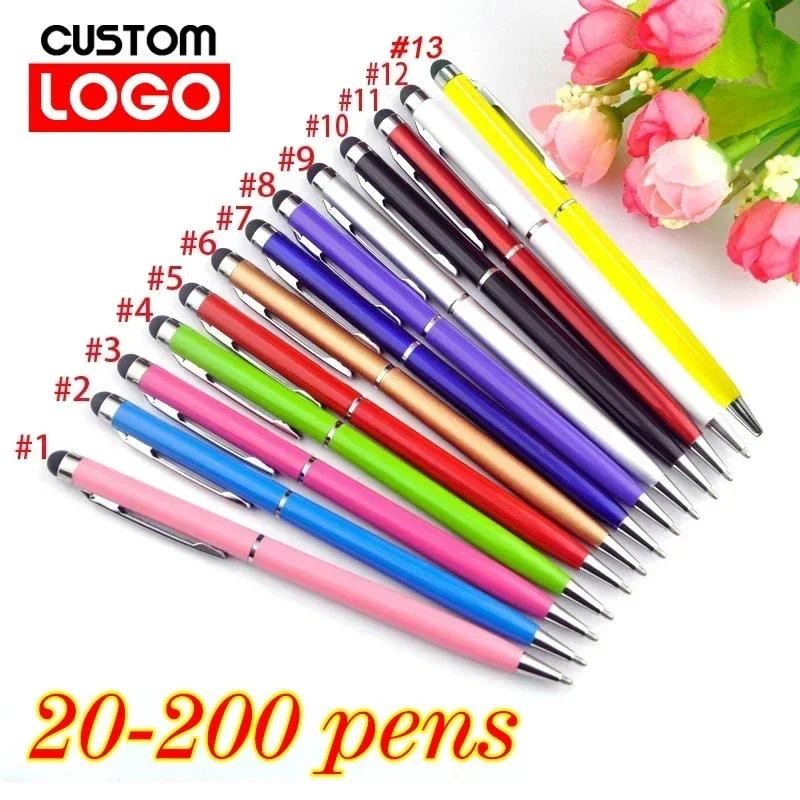 

20-200 pens Each Pack Mini Metal 2-in-1 Stylus Universal Ballpoint Pen Text Engraving Custom Logo Office School Advertising Pen