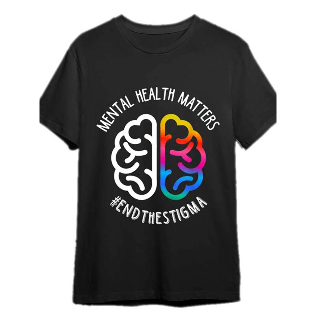 Kaos Motif Pria End Stigma - Kesehatan Mental Itu Penting, Kaos Lengan Pendek Katun Kasual dengan De