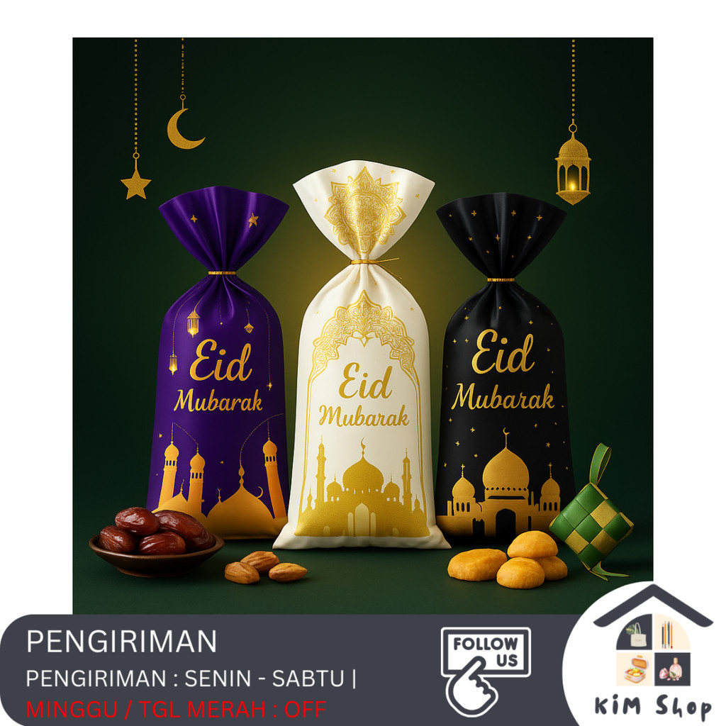 

KIM SHOP 10 pcs Goodie Bag Snack Tas Hadiah Barang Plastik Cemilan Pita Tas Souvenir Idul Fitri Idul Adha Eid Mubarak Lebaran Perlengkapan Pengajian