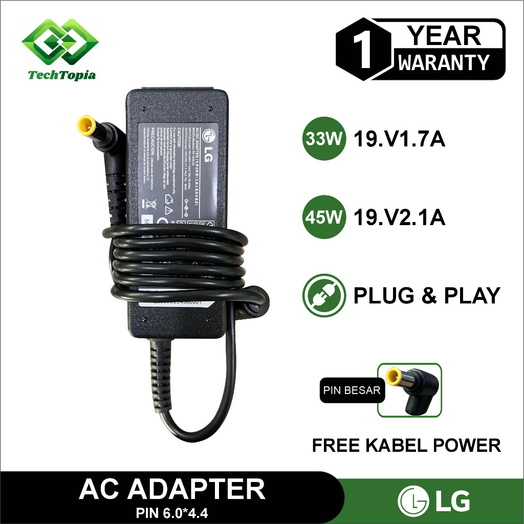 Adaptor TV Monitor LG 19V-2.1A 1.7A Original Colokan 6.0x4.4mm untuk LED TV Monitor LG Free Kabel Po
