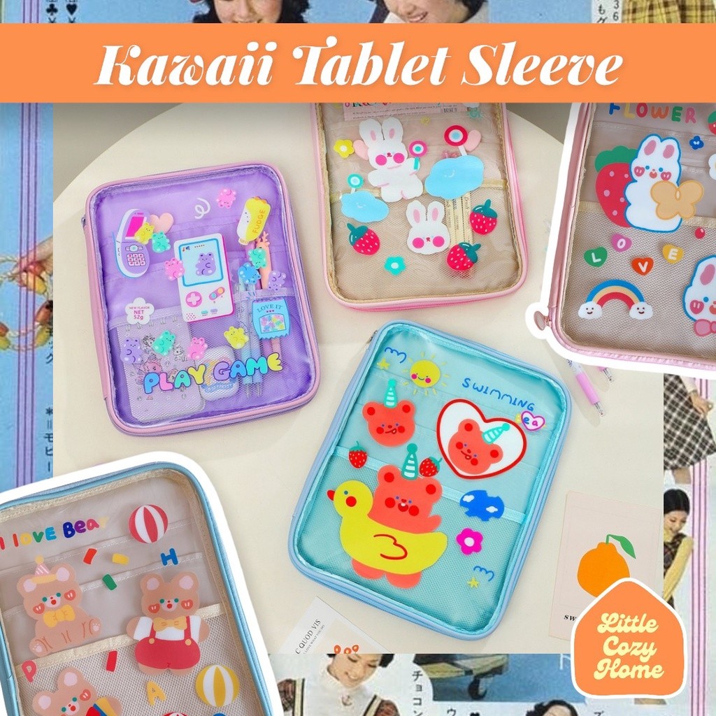 TERL:ARIS Kawaii Tablet Sleeve Transparent Korean Style / Pouch Transparan Sarung Tas Bag Premium Ca