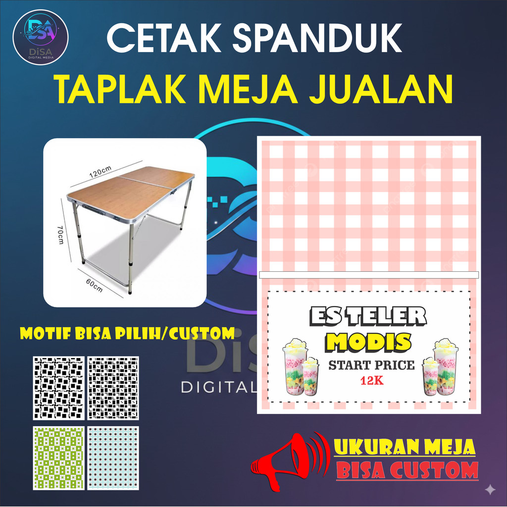 Spanduk/Banner Meja Jualan Stand Makanan Minuman Bahan Flexi China