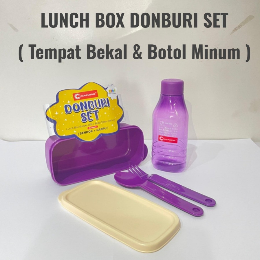 (1 SET) Lunch Box Donburi Set Tumbler Botol Minum Tempat Bekal Free Sendok Garpu Free Alat Makan  Wa