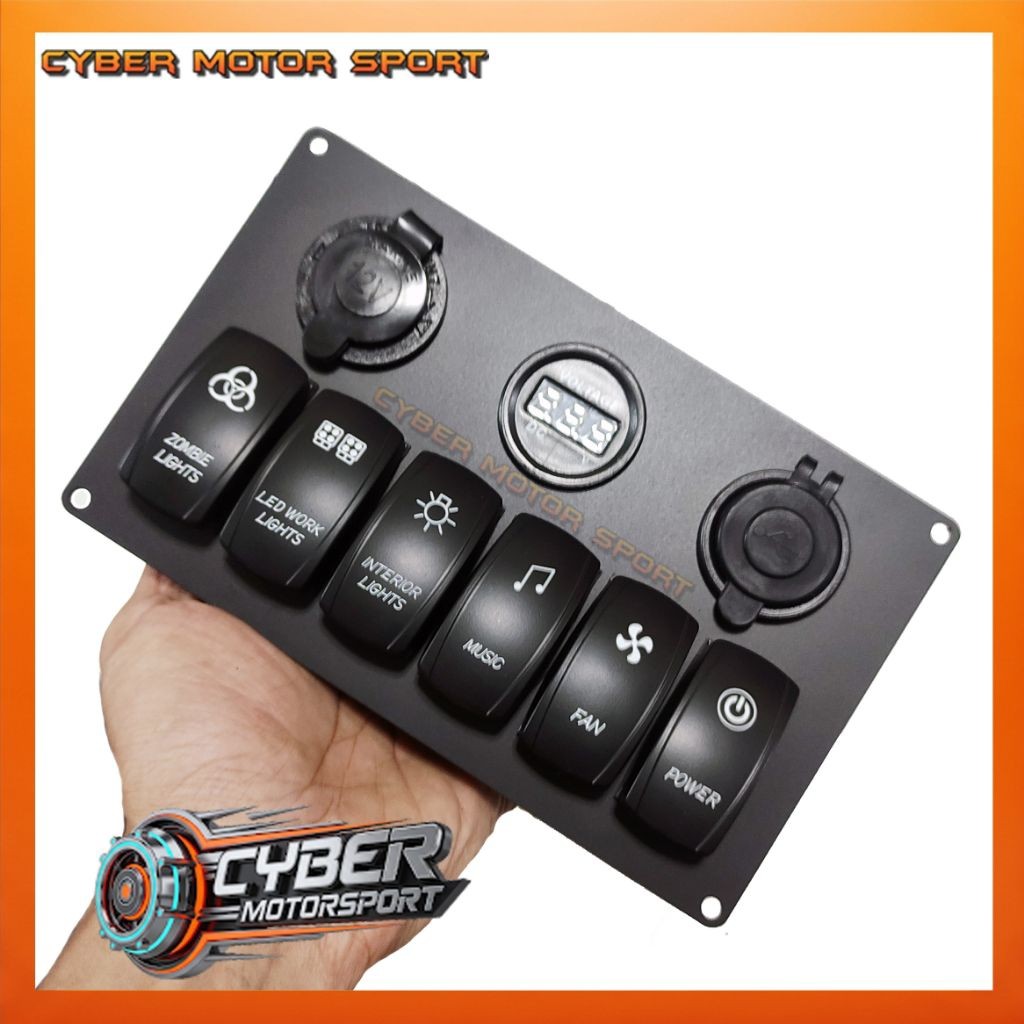 dashboard panel mobil instrument saklar 6 tombol usb charger volt meter dc socket 12 volt 24 volt. S