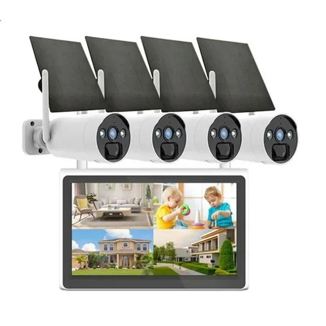 Rscamtom 4CH Wireless CCTV System for Environmental  with Solar Panel for Emergency Backup Surveilla