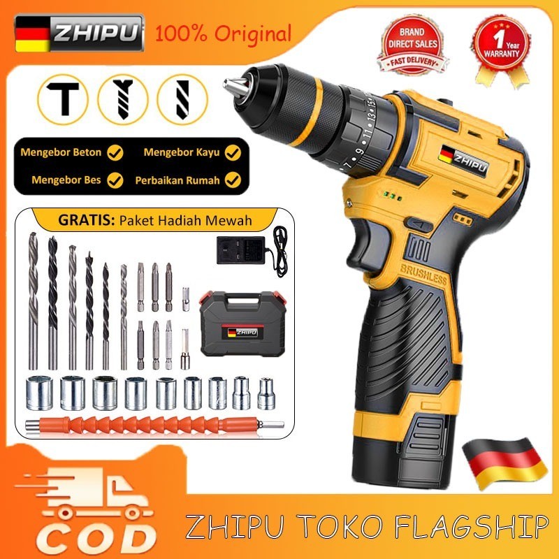 【COD】ZHIPU Bor listrik Bor brushless Bor tanpa sikat Bor listrik cordless Bor Listrik 16,8V Bor damp