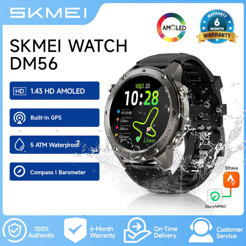 skmei GPS smartwatch 5 ATM Waterproof cowok AMOLED Layar Bluetooth Call Blood Oxygen Sleep jam tanga