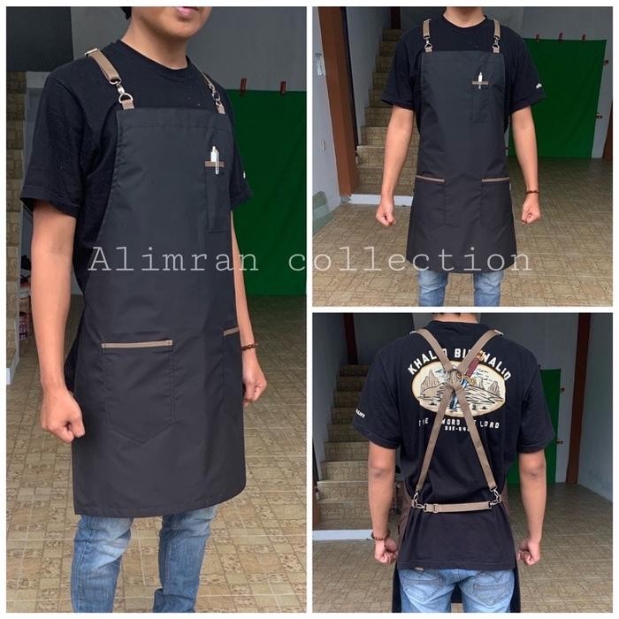 Apron masak celemek masak barista apron barista waterproof - Hitam Promo 
