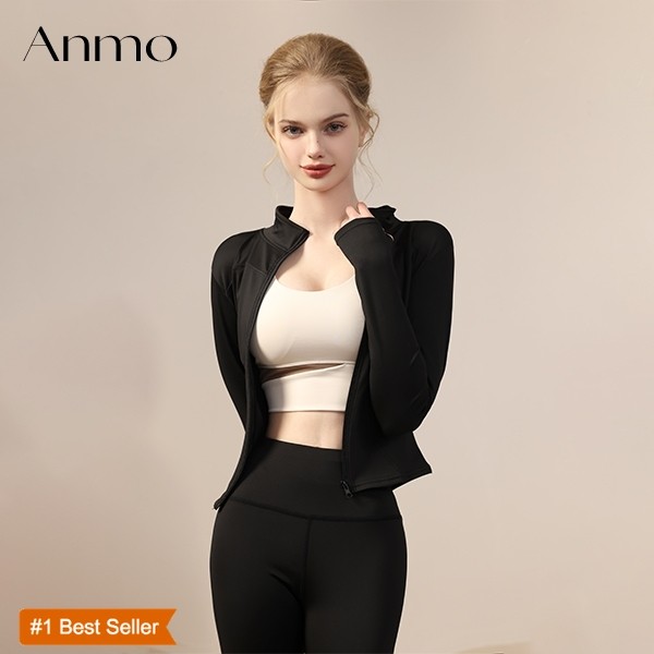 ANMO-Jaket Olahraga Wanita Lengan Panjang Pakaian Yoga Untuk Yoga Olahraga Gym Fitnes