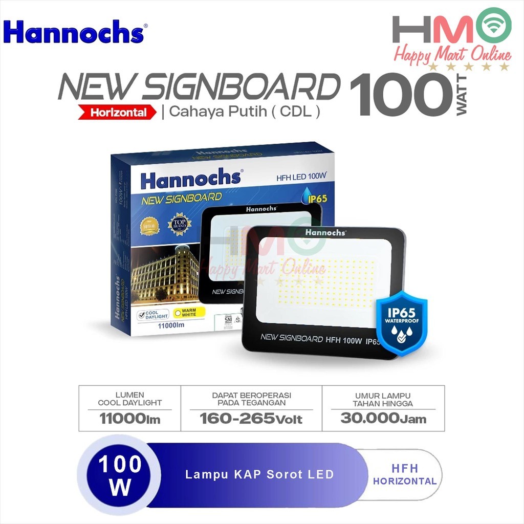 Hannochs Lampu Sorot 100 Watt Cahaya Putih HFH-100W CDL Kap Sorot Waterproof 100W Flood Light LED La