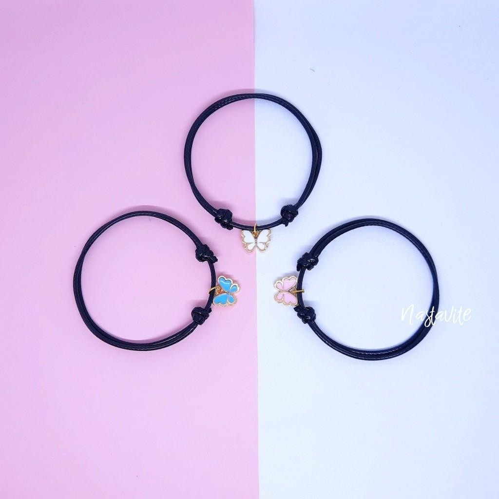 1pcs Gelang Couple Sahabat 3 Orang Kupu-kupu Simple Tali Korea Hitam Polos Murah