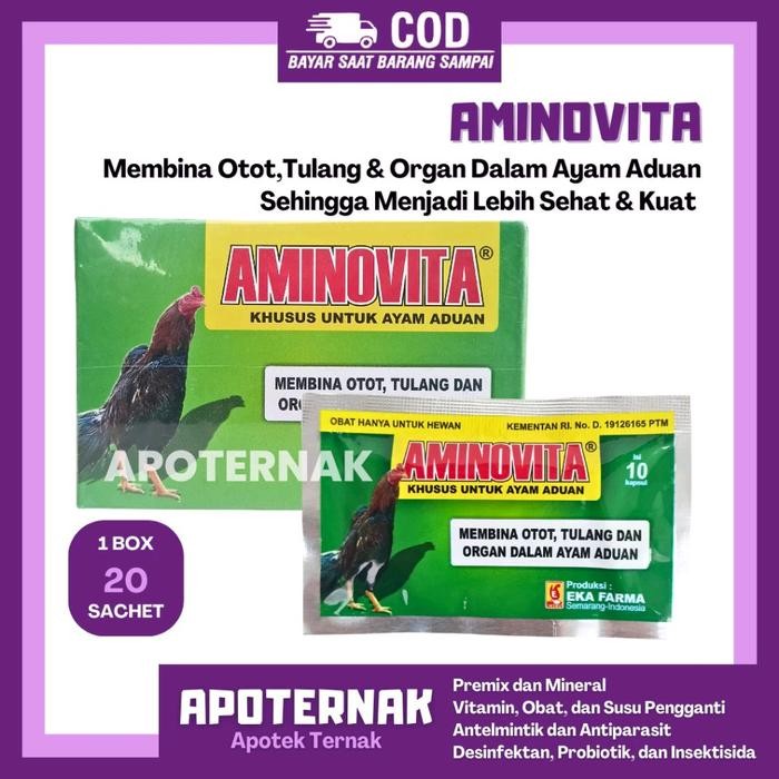 AMINOVITA 10 KAPSUL (20 sachet 1 Box) - Obat Penguat Otot Tulang dan Organ Dalam Ayam Aduan - Obat A