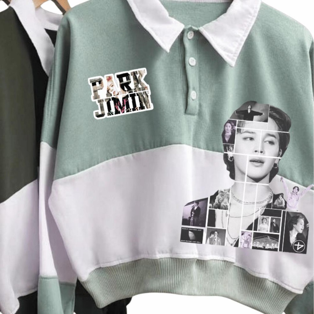 SWEATER CROP ART JIMIN  BAHAN FLEECE PROMO FREE TOPI 3 ORANG PERTAMA