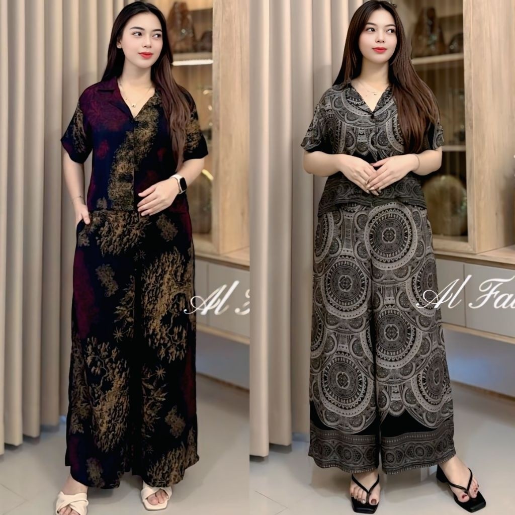 LAVONNE.STORE One Set Crop Setelan Celana Kulot Bunga-Bunga Rayon