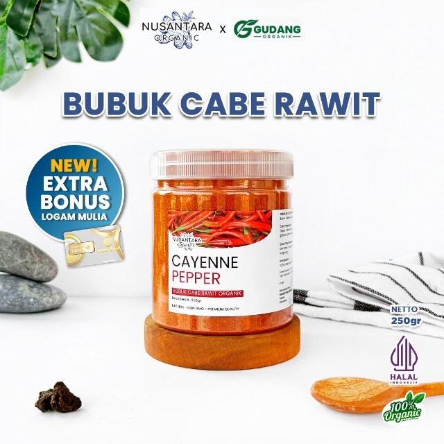 Nusantara Organic Bubuk Cabe Rawit Cayenne Pepper Powder Cabai Organik Murni Bumbu Masak 250gr