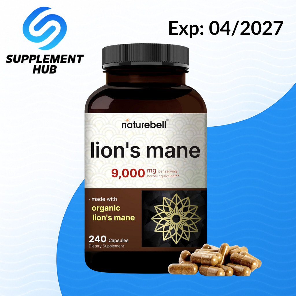 NatureBell Lions Mane Mushroom Supplement Capsules 9,000mg, 240 Capsules | 120 Days Supply – Made wi