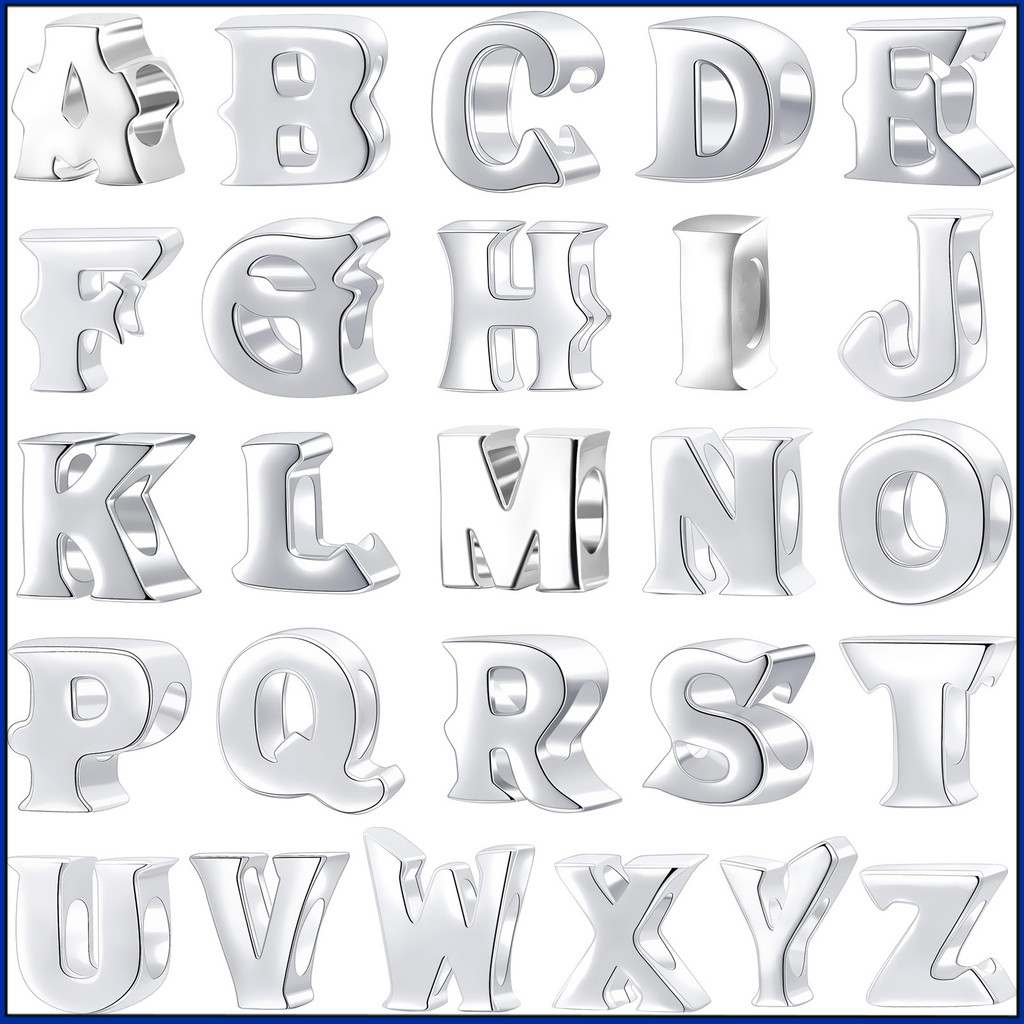 925 sterling silver 26 manik-manik inisial Inggris mode DIY aksesori manik-manik gelang pribadi gros