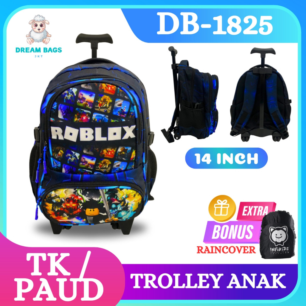 Tas Troli Anak Laki Laki Sekolah TK PAUD Motif Roblox. Terbaru - Koper Dorong Trolley Import