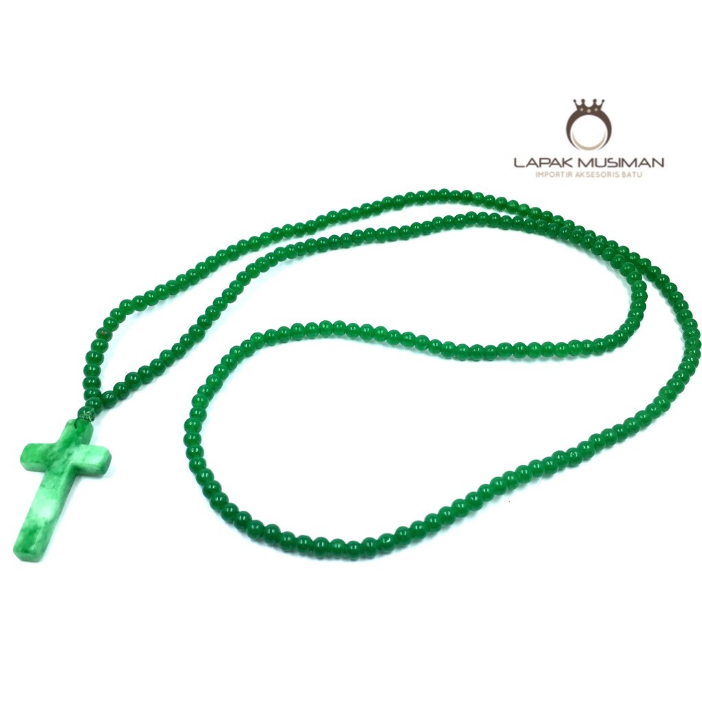 KALUNG SALIB BATU GIOK HIJAU ASLI NATURAL KODE LM 03