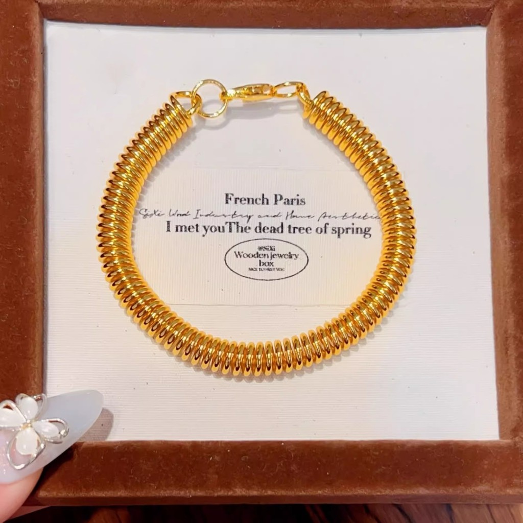 Polished Elastic Ring Bracelet Women 24K Gold, AU999 - Dazzling AU999 Shine, Lively Polished Elastic