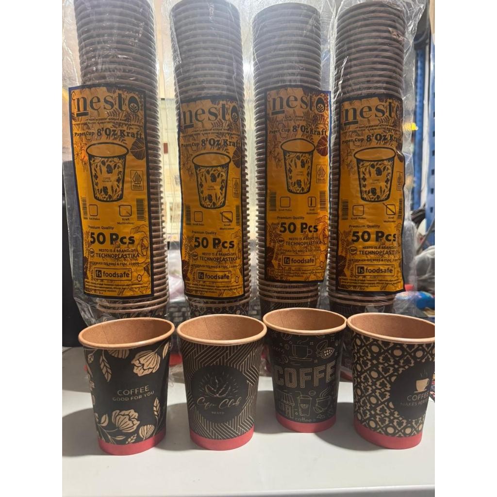 MOTIF RANDOM Hot Paper Cup CraFT 9oz / Gelas Kertas Minuman Panas / Paper Cup Polos PREMIUM