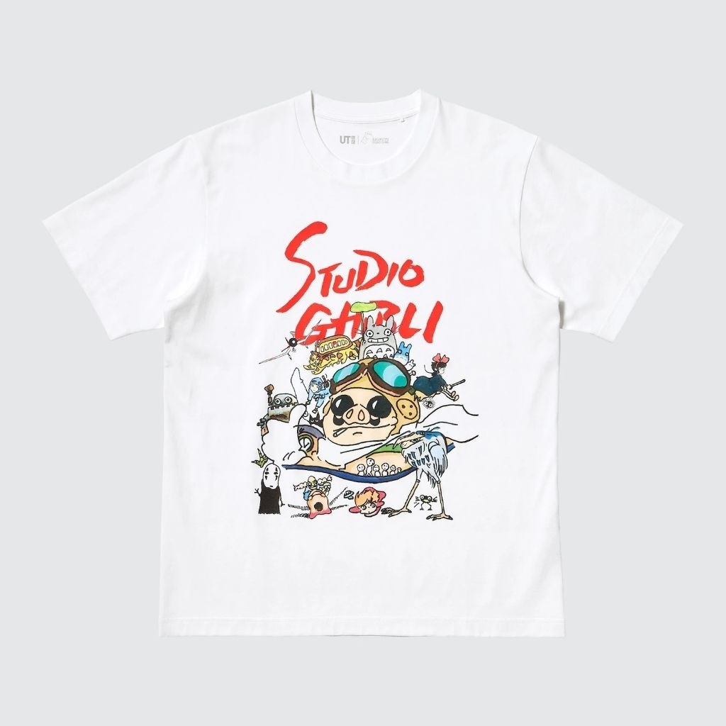Kaos Tshirt Uniqlo x Studio Ghibli (Porco Rosso) | UT Studio Ghibli Kaos Lengan Pendek - Putih