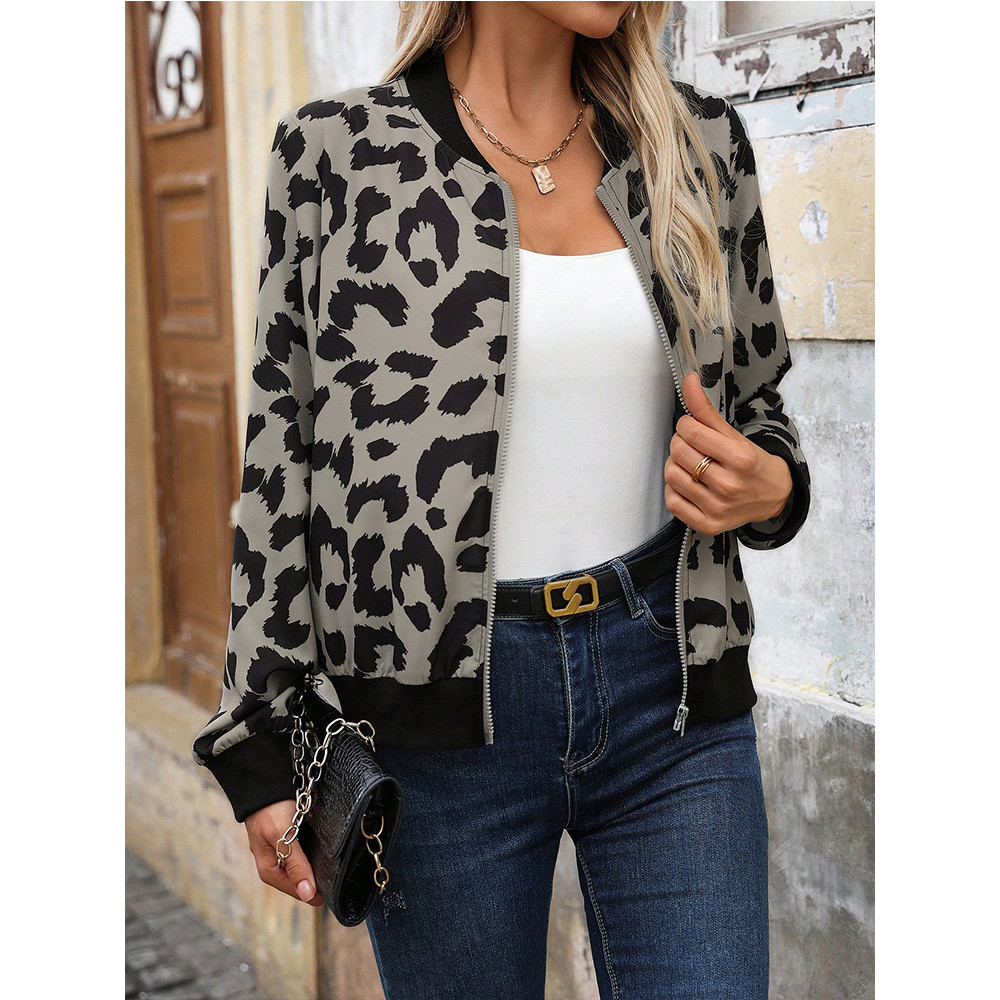 Jaket cardigan lengan panjang motif macan tutul musim panas