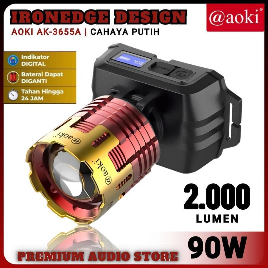 BERGU_IDCOD Senter Kepala LED Zoom Aoki AK-3655A 90 Watt 2000 Lumen / AK-3651a / Aoki AK-3705X  Caha