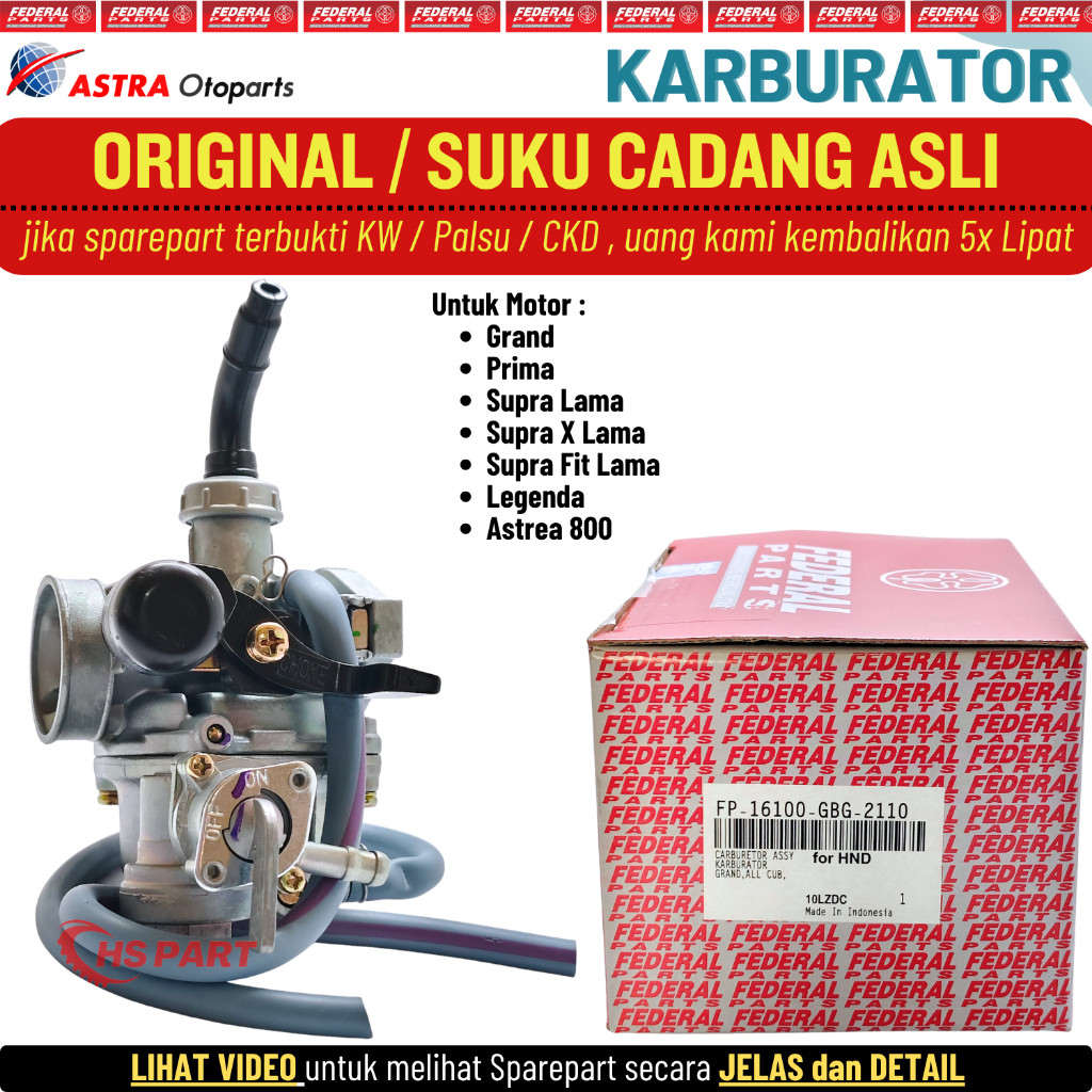 Karburator Karbu Grand Prima Supra X Fit Lama Legenda Astrea Original Federal 100%