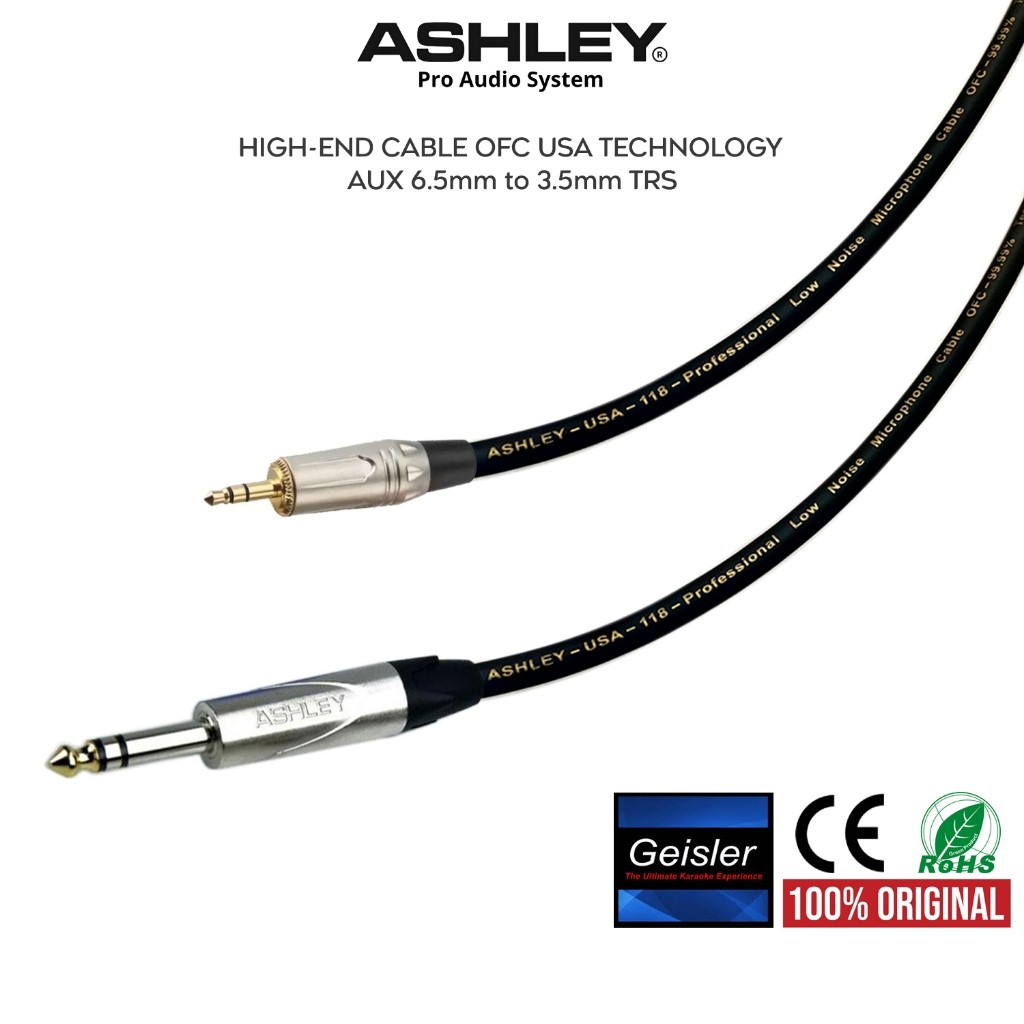 Ashley Original | Kabel Aux Ashley Jack 3.5mm to 6.5mm Stereo - Reg: (ASHLEY, AKAI TRS - MINI)