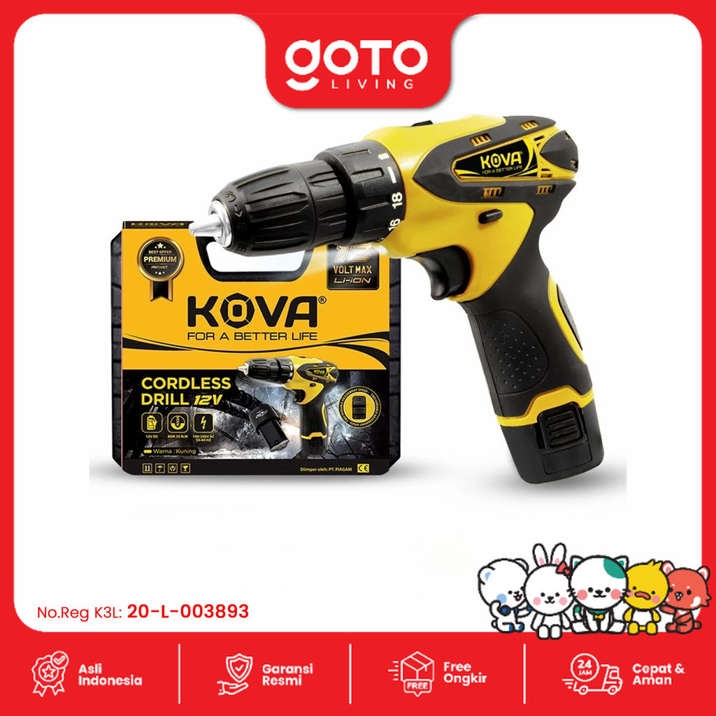 Kova 12V Cordless Drill Set Mesin Bor Tangan Tanpa Kabel