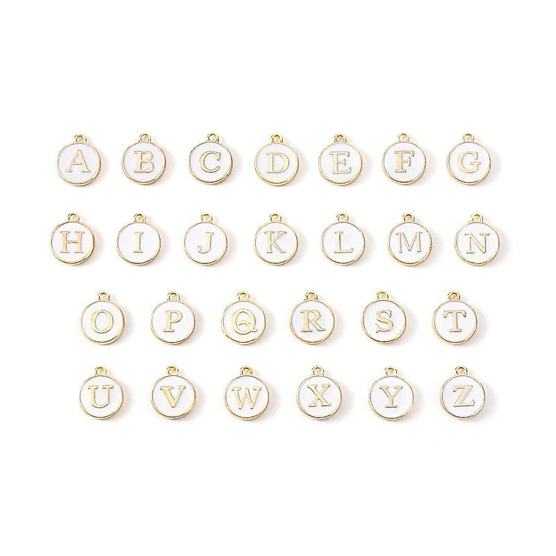 DIY 12mm Charm Huruf Enamel Epoxy Putih bulat bandul 10pcs