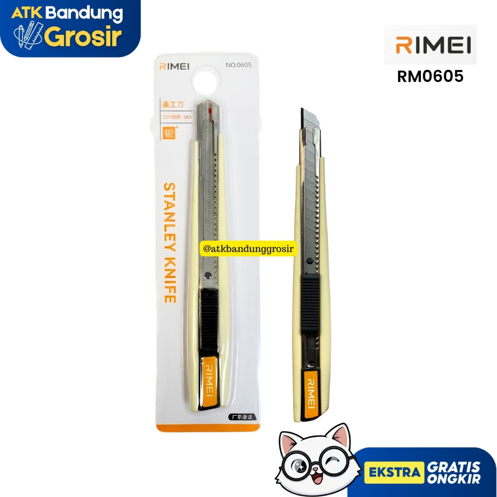 Cutter Pisau Serbaguna Stanley Knife Impor Rimei #RM-0605 Cutter Kantor Sekolah Bahan Baja SK5 Tajam