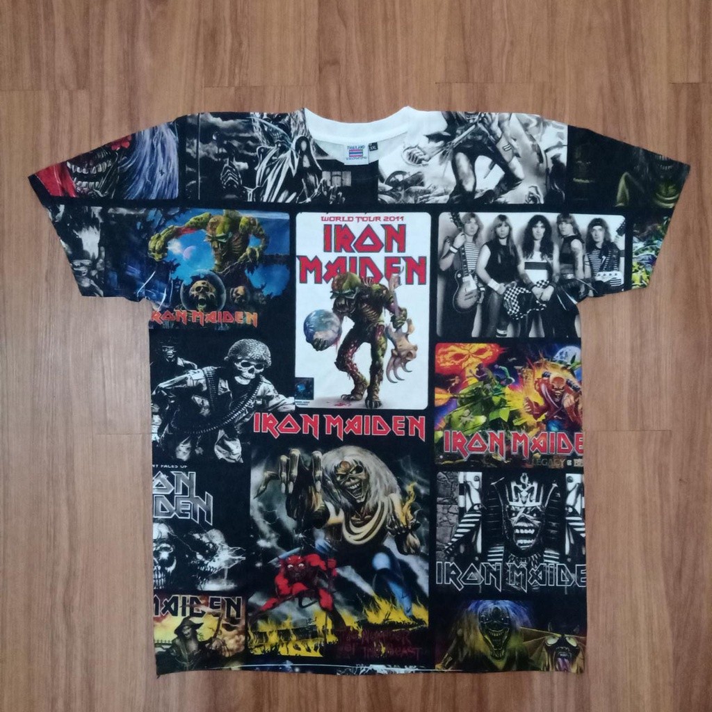 KAOS AOP IRON MAIDEN 09, BOOTLEG TAG THAILAND, AOP, ALL OF PRINT DEPAN BELAKANG BOLAK BALIK, KAOS TA