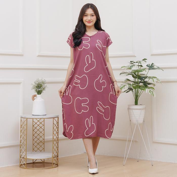 Daster Lowo TEDDY Rayon Busui Ld 125 cm Baju Tidur Fashion Wanita - KAMILLA DASTER - DUSTY PINK