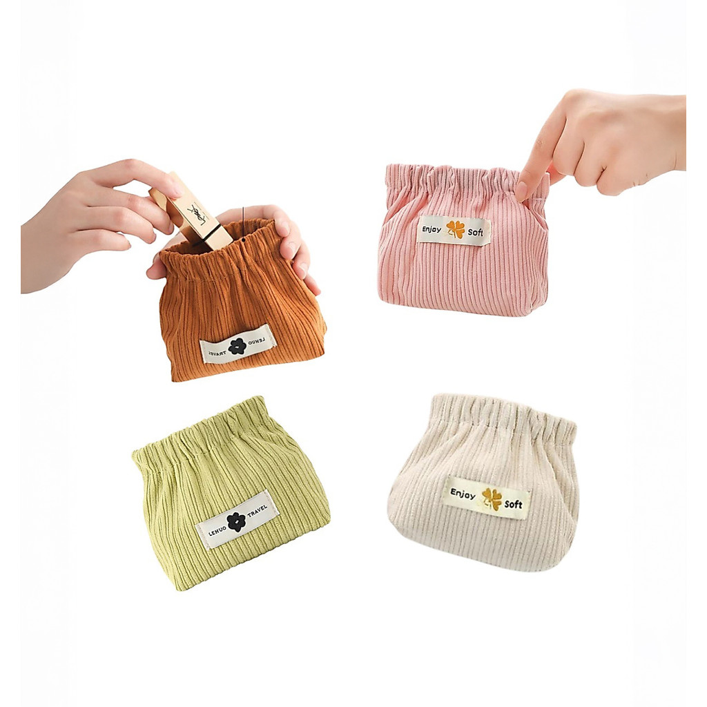 T6844 Tas Makeup Mini / Pouch Dompet Solid Bahan Corduroy / Lipstick Koin Magnet Serbaguna / Pouch T