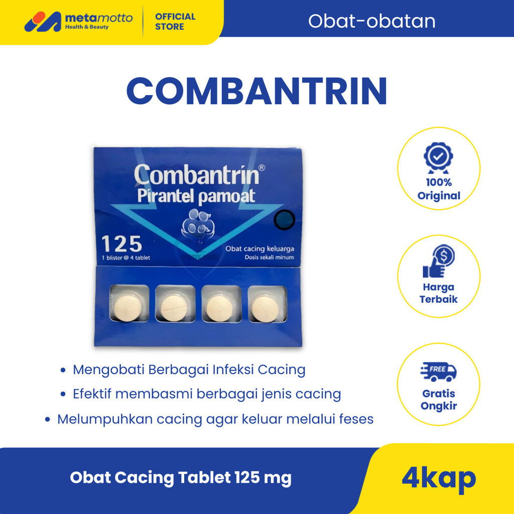 Combantrin 125mg 4 Tablet - Obat Cacing Pyrantel Pamoate