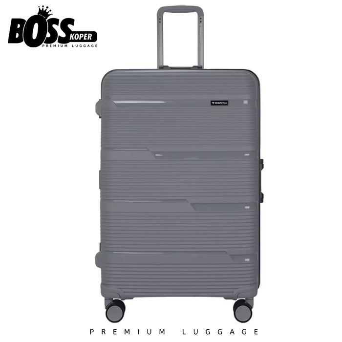Koper 28 Inch Large Kuat TRAVEL TIME Hardcase Tanpa Resleting + TSA - Abu-abu