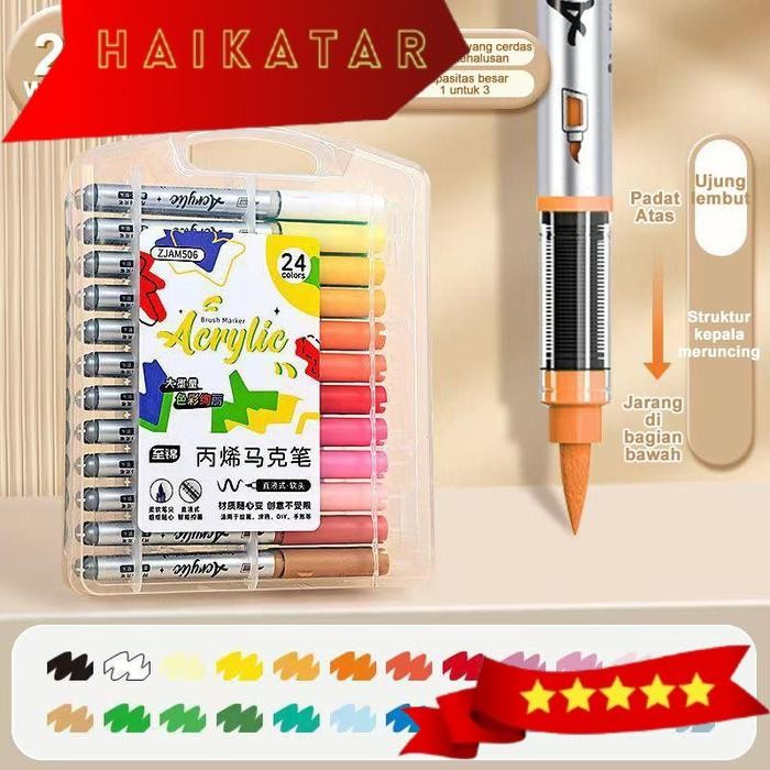

Pen Pen Marker Akrilik Kapasitas Cair Kepala Lembut Besar Pen Penmarker Opak 60 Warna - 24 Warna