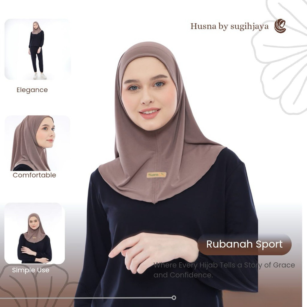 Hijab Sport Rubanah kerudung Olahraga Dewasa Non Pad Husna Jersey Premium