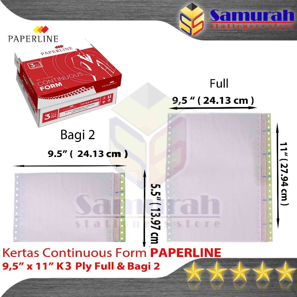 

Kertas Continuous Form Paperline 9,5 x 11 K3 W Full 3 PLY NCR / 9,5 x 11/2 K3 W PRS ( Warna Bagi 2 )
