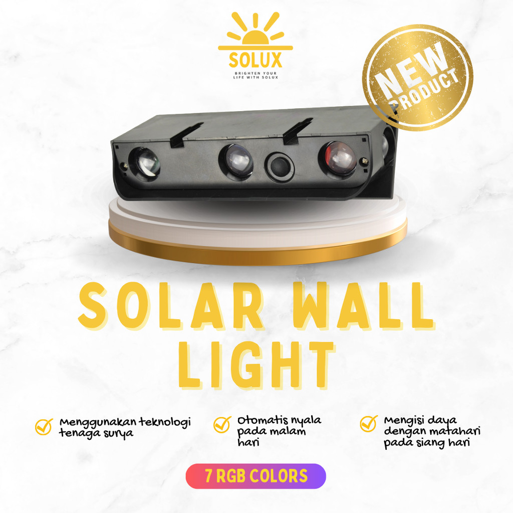 [Solux]Lampu Solar Panel LED 3 Sisi RGB Tenaga Surya Outdoor Waterproof untuk Taman