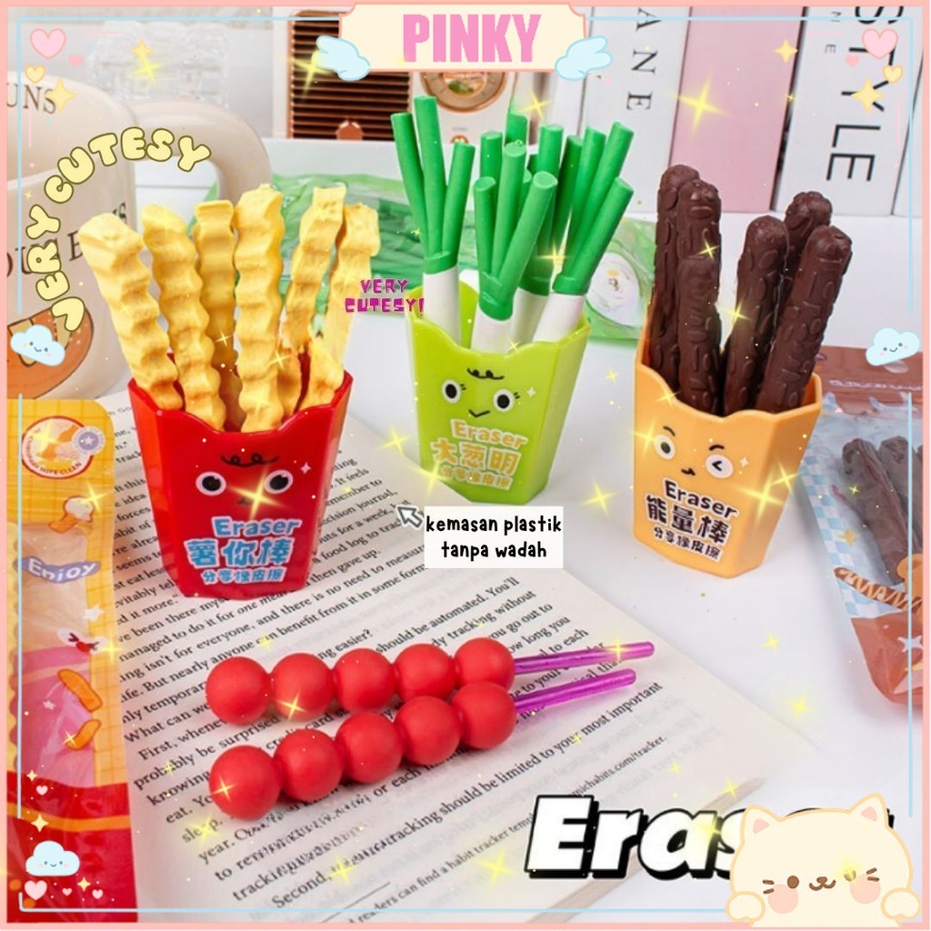 

PENGHAPUS PENSIL / ERASER FOR PENCIL BENTUK FRENCH FRIES DAUN BAWANG LUCU ISI 5 / 6 PCS