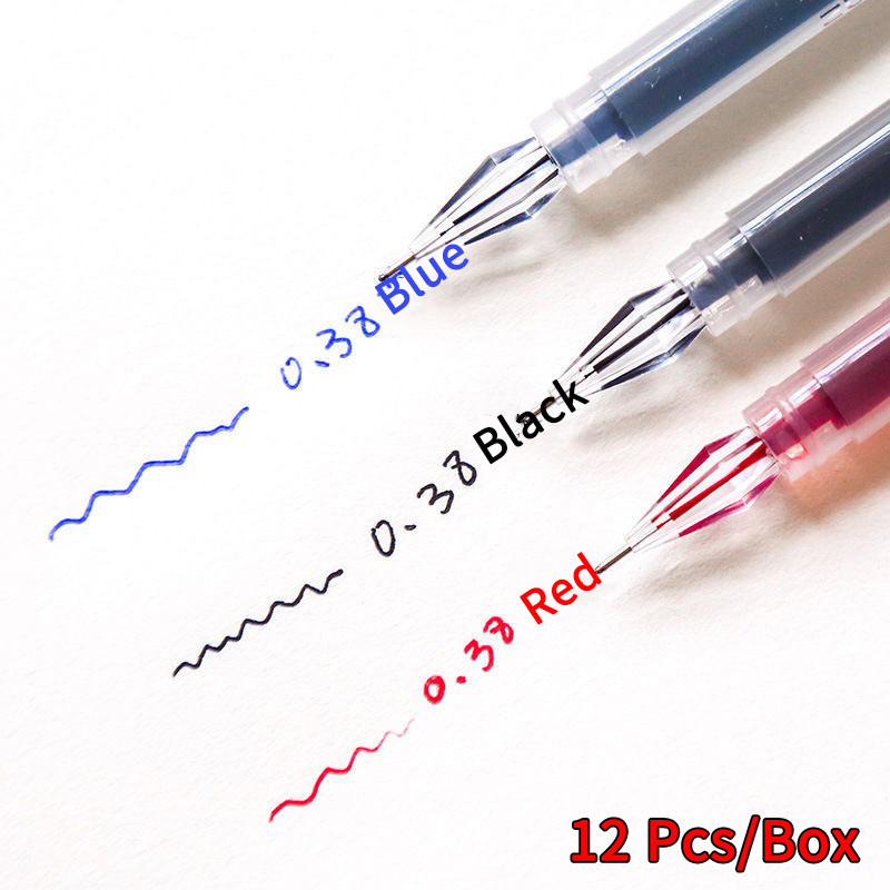 

12 Pcs/Set Diamond tip Gel Pen Fine 0.38mm Large-capacity Black/Blue/Red ink Exam Signing Writing School Office Supplies