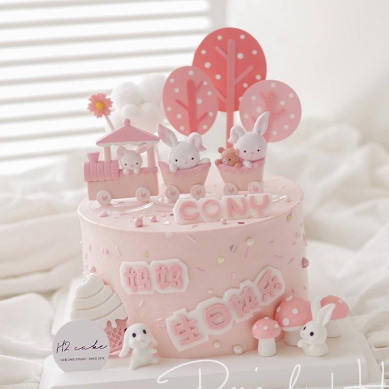 Cake Topper Tema Kelinci/ Hiasan Kue Kelinci/Topper Kelinci / 1Set Topper Kelinci
