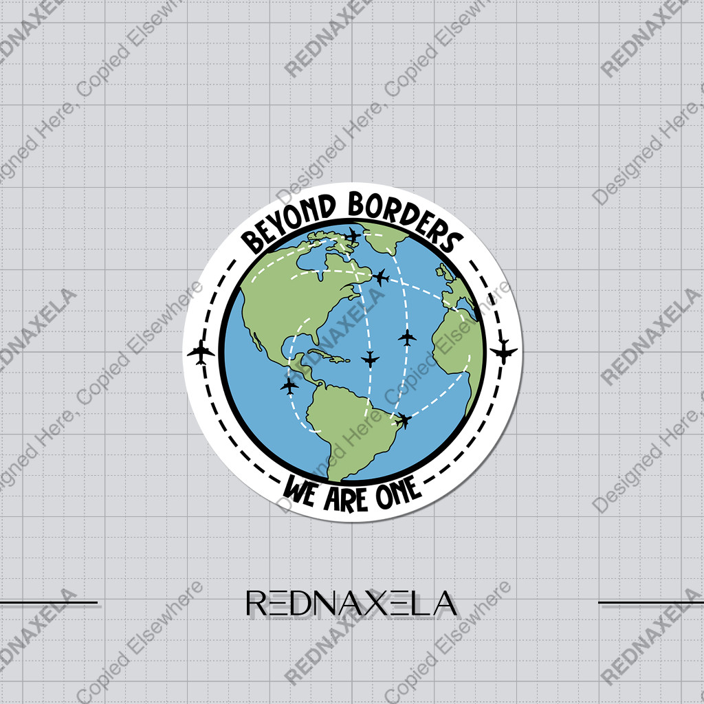 

Stiker Vinyl Stiker Koper Beyond Borders We Are One Travel Suitcase Sticker